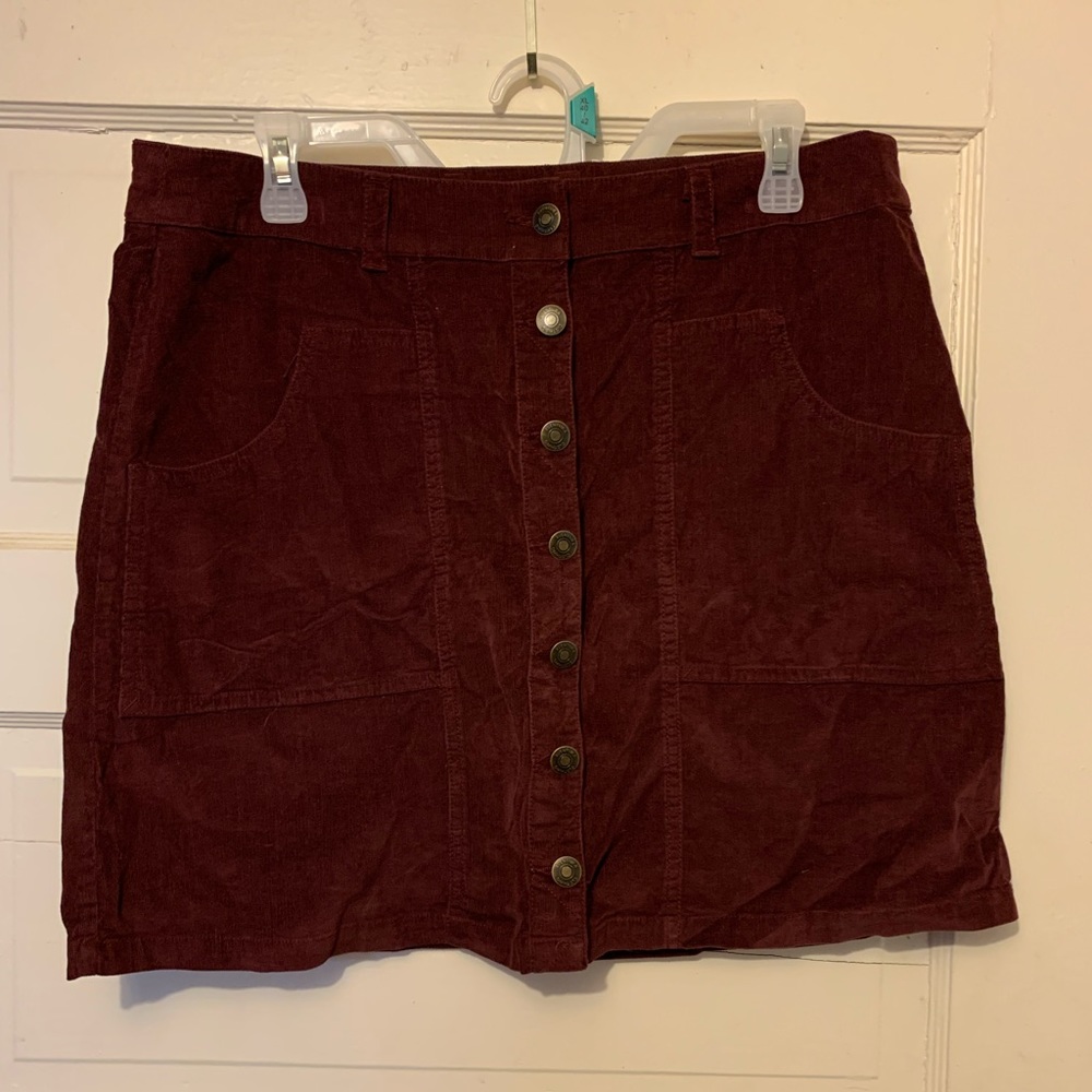 Corduroy Burgundy Button Up Pocket Mini Skirt